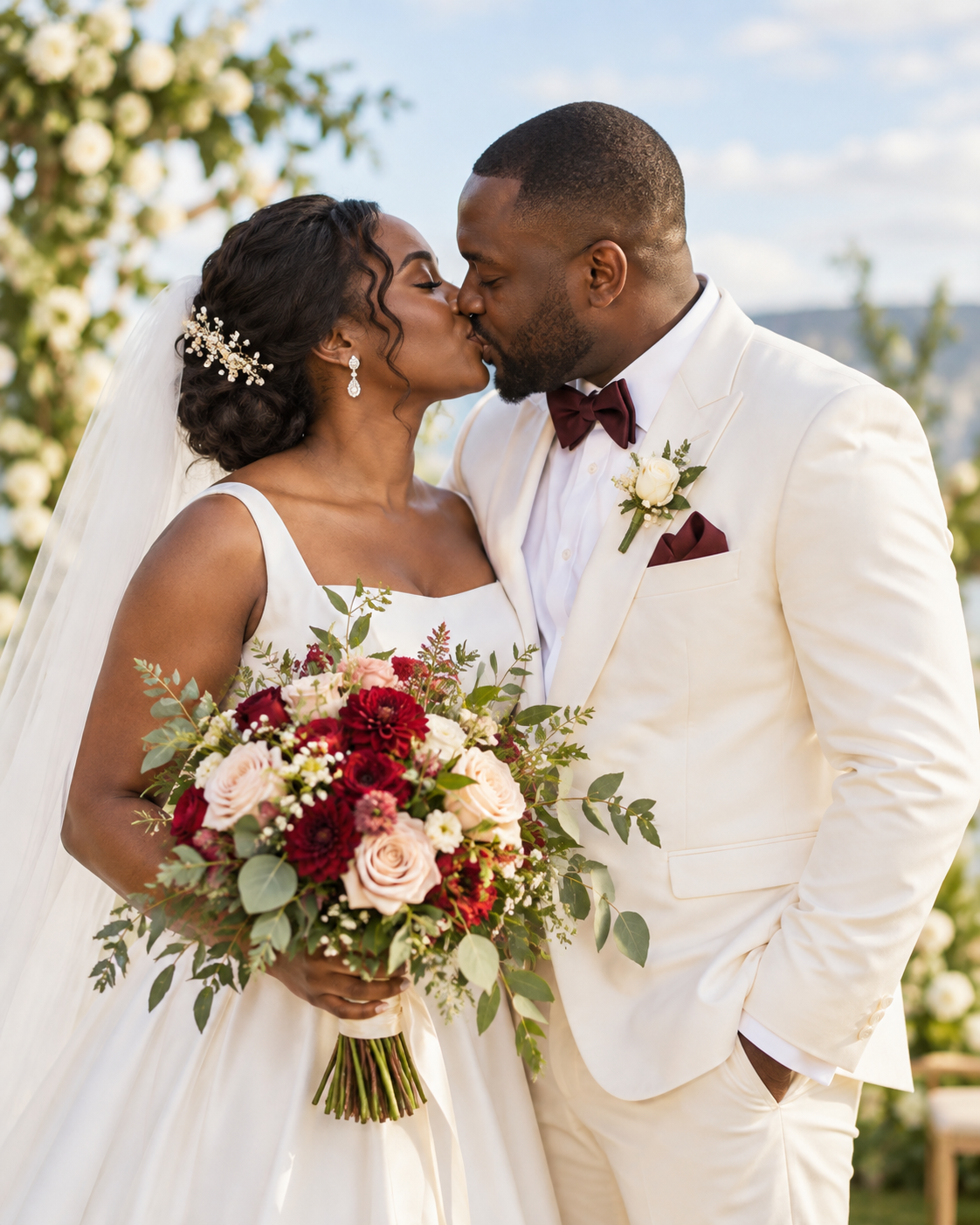 A joyful newly married couple on their wedding day